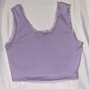 Purple SHEIN crop top with lace trimming